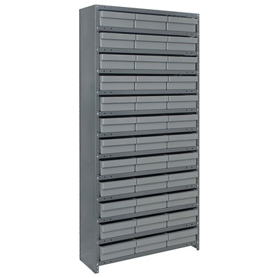 Quantum Storage Systems CL1275-801 GY - Super Tuff Euro Series Closed Style Steel Shelving w/36 Bins - 12" x 36" x 75" - Gray