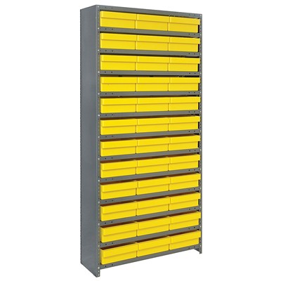 Quantum Storage Systems CL1275-801 YL - Super Tuff Euro Series Closed Style Steel Shelving w/36 Bins - 12" x 36" x 75" - Yellow