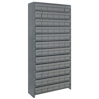 Quantum Storage Systems CL1875-602 GY - Super Tuff Euro Series Closed Style Steel Shelving w/72 Bins - 18" x 36" x 75" - Gray
