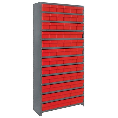 Quantum Storage Systems CL1875-602 RD - Super Tuff Euro Series Closed Style Steel Shelving w/72 Bins - 18" x 36" x 75" - Red