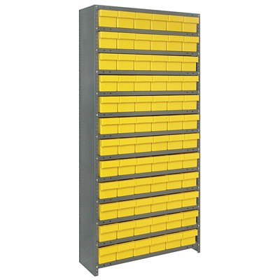 Quantum Storage Systems CL1875-602 YL - Super Tuff Euro Series Closed Style Steel Shelving w/72 Bins - 18" x 36" x 75" - Yellow
