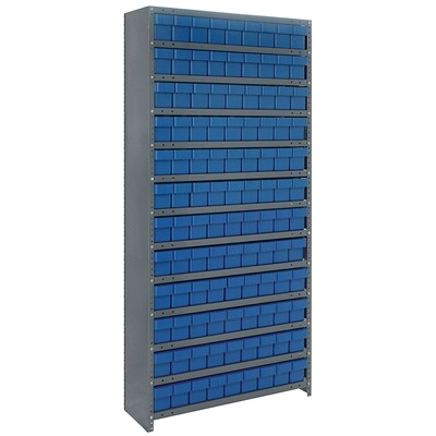 Quantum Storage Systems CL1875-604 BL - Super Tuff Euro Series Closed Style Steel Shelving w/108 Bins - 18" x 36" x 75" - Blue