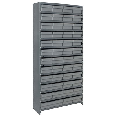 Quantum Storage Systems CL1875-606 GY - Super Tuff Euro Series Closed Style Steel Shelving w/48 Bins - 18" x 36" x 75" - Gray