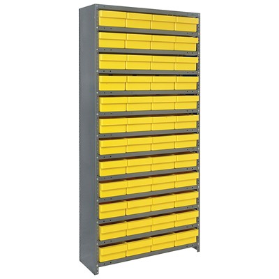 Quantum Storage Systems CL1875-606 YL - Super Tuff Euro Series Closed Style Steel Shelving w/48 Bins - 18" x 36" x 75" - Yellow