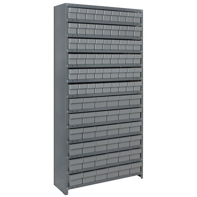 Quantum Storage Systems CL1875-624 GY - Super Tuff Euro Series Closed Style Steel Shelving w/90 Bins - 18" x 36" x 75" - Gray