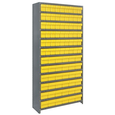 Quantum Storage Systems CL1875-624 YL - Super Tuff Euro Series Closed Style Steel Shelving w/90 Bins - 18" x 36" x 75" - Yellow