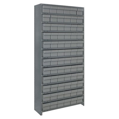 Quantum Storage Systems CL2475-603 GY - Super Tuff Euro Series Closed Style Steel Shelving w/72 Bins - 24" x 36" x 75" - Gray