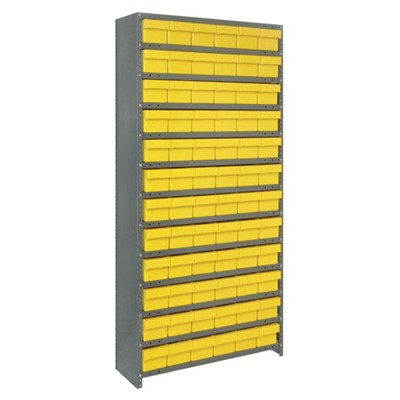 Quantum Storage Systems CL2475-603 YL - Super Tuff Euro Series Closed Style Steel Shelving w/72 Bins - 24" x 36" x 75" - Yellow