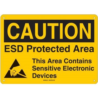 Brady CST1008 Plastic Sign 10"x14"- ESD PROTECTED AREA - Blk Legend Yellow Backgound - 4 Holes