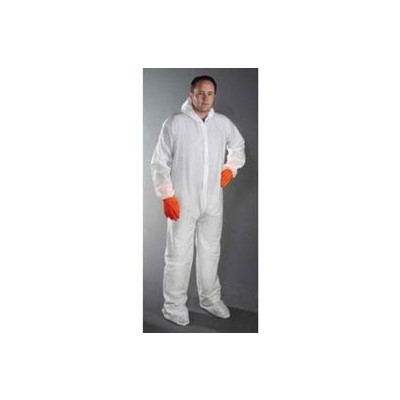 Keystone Safety CVL-NW-B-SM - Polypropylene Coverall/Bunnysuit W/attached Hood & Boots - Zipper Front - Elastic Wrists - Cleanroom Class 7 - Small - White - 25/Case