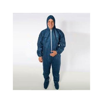 Keystone Safety CVL-NW-HD-B-BLUE-LG - Heavy-Duty Polypropylene Coverall/Bunnysuit w/Attached Hood & Boots - Zipper Front - Elastic Wrists - Large - Blue - 25/Case