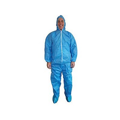 Keystone Safety CVLSMSREG-B-BLUE-2XL - SMS Coverall/Bunnysuit w/Attached Hood & Boots - Zipper Front - Elastic Wrists - Cleanroom Class 7 - 2X-Large - Blue - 25/Case