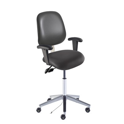 Biofit EMA-H-RK-FFAC-XF-ARS-ISO5K-C-MBLK-B029 - Elite Ergo Chair - 22"-32" Seat Height Adj - ISO 5 Cleanroom Class - ESD - Aluminum Base - Adj  Arms - Casters - Microcon ESD Black Vinyl
