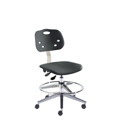 BioFIt GGA-M-RC-T-AFP-XA-C-BLK ArmorSeat Series Chair w/22" adjustable Footring - 18" - 25" - Chrome Plated - Black Polyproplene