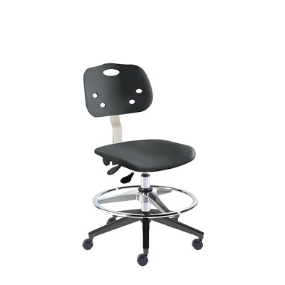 BioFIt GGR-M-RC-T-AFP-XA-C-BLK ArmorSeat Series Chair w/22" adjustable Footring - 18" - 25 - Chrome Plated - Black Polyproplene