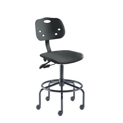 BioFIt GGS-H-RC-T-XF-XA-06-BLK ArmorSeat Series Chair w/21" Dia. Affixed Footring - 24" - 31" - Black Powder Coated - Black Polyproplene