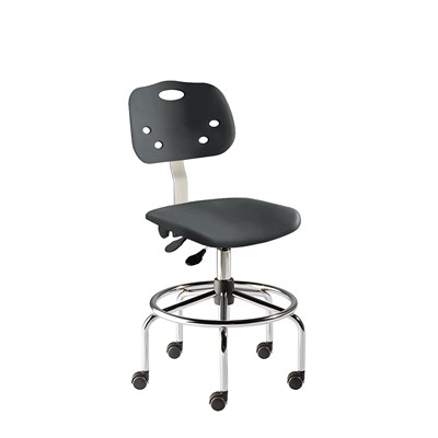 BioFIt GGS-H-RC-T-XF-XA-C-BLK ArmorSeat Series Chair w/21" Dia. Affixed Footring - 24" - 31" - Chrome Plated - Black Polyproplene