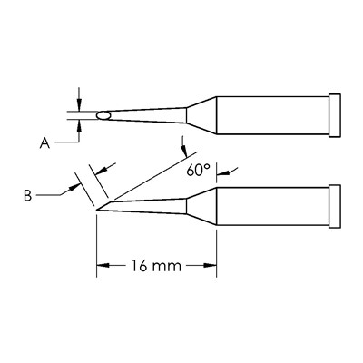 Metcal GTC-HF6010S - GT Series Soldering Cartridge - Hoof - (Bevel/L) 60° x 2.2 mm - (Ø X L) 1.0 x 16.0 mm