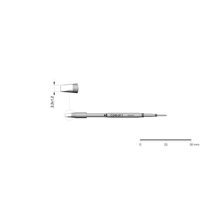 JBC Tools C245-911 - C245 Series Cartridge - Chisel - Extended Life - 3.2 mm x 1.2 mm