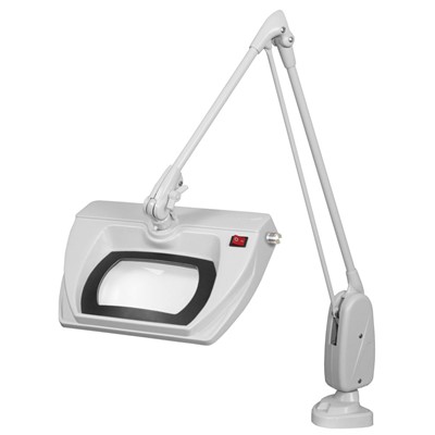 Dazor L1509-5-DG - Stretchview Series LED Magnifier - 5-Diopter - 33" Reach - Classic Arm - Clamp Base - Daylight Light Color - Dove Gray