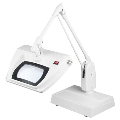 Dazor L1570-5-WH - Stretchview Series LED Magnifier - 5-Diopter - 33" Reach - Classic Arm - Desk Base - Daylight Light Color - White