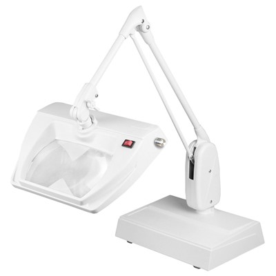 Dazor L1570-WH - Stretchview Series LED Magnifier - 3-Diopter - 33" Reach - Classic Arm - Desk Base - Daylight Light Color - White