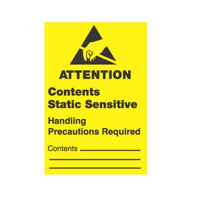 Transforming Technologies LB9110 - Static Warning Labels - "Attention Contents Static Sensitive Handling Precautions Required" - 1" x 1.5"