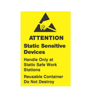 Transforming Technologies LB9130 - Static Warning Labels - "Attention Static Sensitive Devices ... Station Reusable Container Do Not Destroy" - 1" x 1.5"