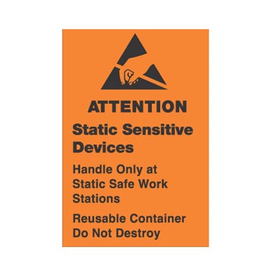 Transforming Technologies LB9141 - Removable Static Warning Labels - Orange - "Attention Static ...Reusable Container Do Not Destroy" - 1.75" x 2.5"