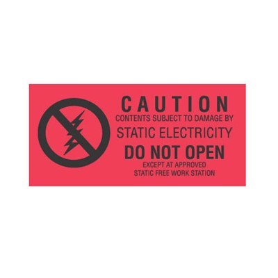 Transforming Technologies LB9150 - Static Warning Labels - "Caution Contents Subject To Damage ... Approved Static Free Workstation" - Red - 1.5" x 3"
