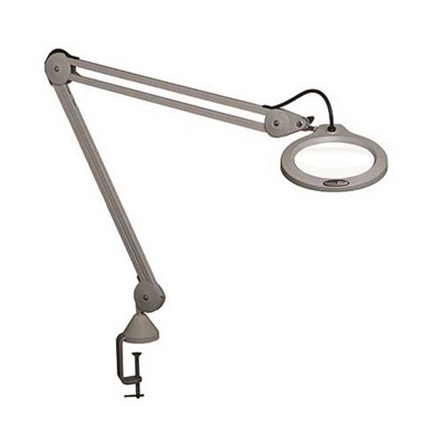 Vision-Luxo LFG028214 - Round LED Magnifier - 3-Diopter Lens (1.75x) - 45" Arm - Clamp - Light Gray