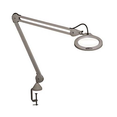 Vision-Luxo LFG028215 - Round LED Magnifier - 5-Diopter Lens (2.25x) - 45" Arm - Clamp - Light Gray