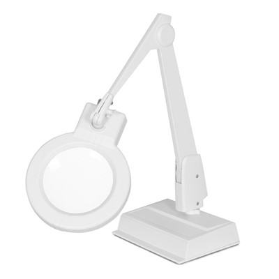 Dazor LMC100-5-WH - Circline Series LED Magnifier - 5-Diopter - 28" Reach - Contemporary Arm - Desk Base - White Light Color - White