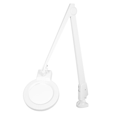 Dazor LMC200-WH - Circline Series LED Magnifier - 3-Diopter - 42" Reach - Contemporary Arm - Clamp Base - White Light Color - White