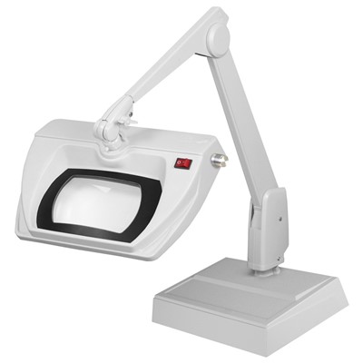Dazor LMR100-5-DG - Stretchview Series LED Magnifier - 5-Diopter - 28" Reach - Contemporary Arm - Desk Base - Daylight Light Color - Dove Gray