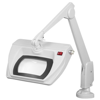 Dazor LMR150-5-DG - Stretchview Series LED Magnifier - 5-Diopter - 28" Reach - Contemporary Arm - Clamp Base - Daylight Light Color - Dove Gray