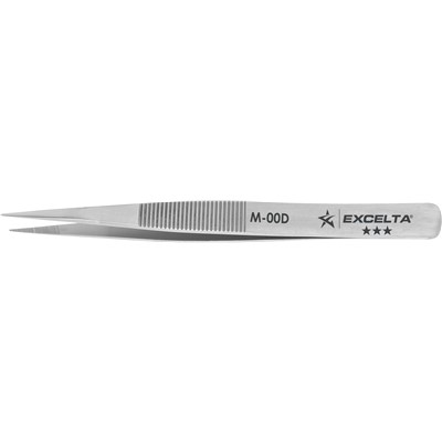 Excelta M-00D - 3-Star Straight Tip Miniature Tweezers - Carbon Steel - 3.375"