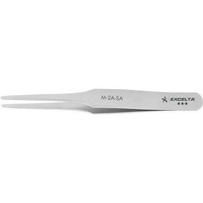 Excelta M-2A-SA - 3-Star Straight Round Tip Miniature Tweezers - 300 Series Stainless Steel - 2.75"