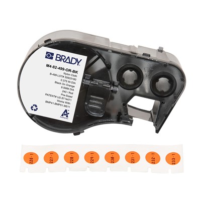 Brady M4-82-499-OR-BK Aggressive Adhesive Multi-Purpose Nylon Labels - 0.375" Black on Orange - RL/240