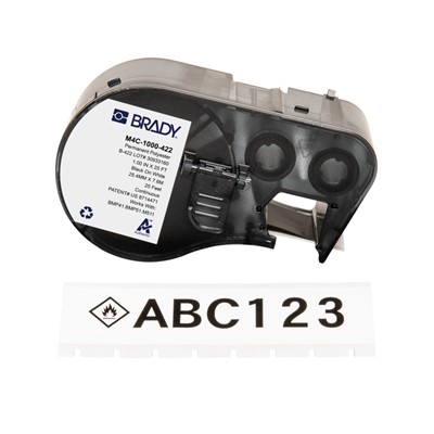 Brady M4C-1000-422 Aggressive Adhesive Multi-Purpose Polyester Labels - 1" W x 25' - Black on White