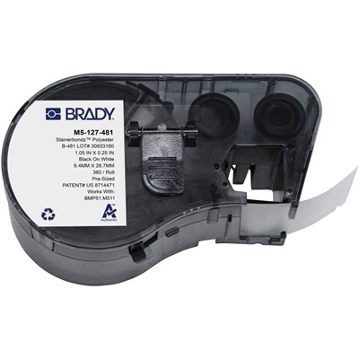 Brady M5-127-481 StainerBondz™ Microscope Slide Matte Polyester Labels - 0.25 x 1.05 BK/WT - RL/360