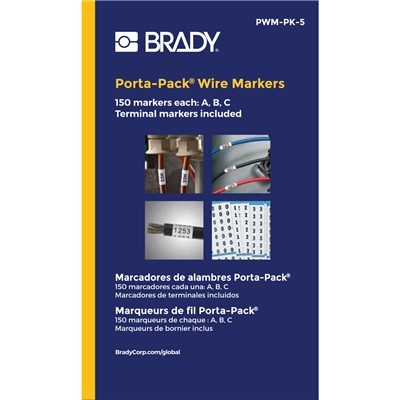 Brady PWM-PK-5 Vinyl Cloth Porta-Pack® Wire Markers - Black on White - Legend: A - B - C