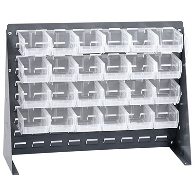 Quantum Storage Systems QBR-2721-210-24CL - Clear-View Series Louvered Panel Bench Rack w/24 QUS210CL Bins - 27"L x 8"W x 21"H - Gray