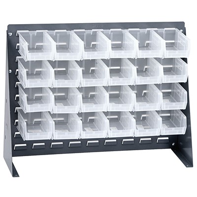 Quantum Storage Systems QBR-2721-220-24CL - Clear-View Series Louvered Panel Bench Rack w/24 QUS220CL Bins - 27"L x 8"W x 21"H - Gray