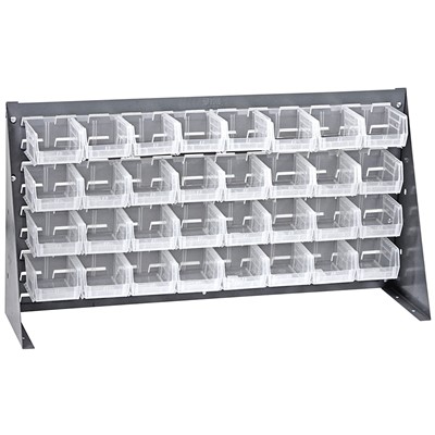 Quantum Storage Systems QBR-3619-210-32CL - Clear-View Series Louvered Panel Bench Rack w/32 QUS210CL Bins - 36"L x 8"W x 19"H - Gray