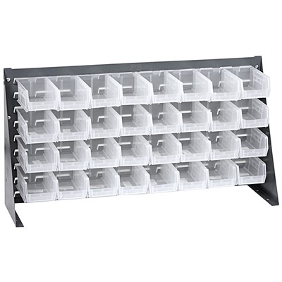 Quantum Storage Systems QBR-3619-220-32CL - Clear-View Series Louvered Panel Bench Rack w/32 QUS220CL Bins - 36"L x 8"W x 19"H - Gray