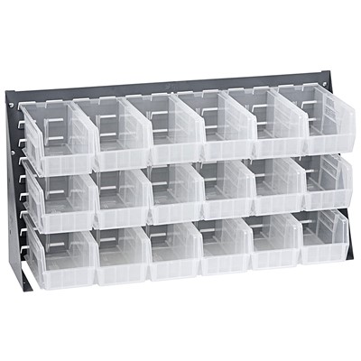 Quantum Storage Systems QBR-3619-230-18CL - Clear-View Series Louvered Panel Bench Rack w/18 QUS230CL Bins - 36"L x 8"W x 19"H - Gray
