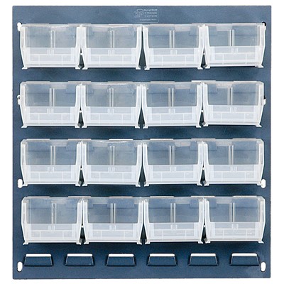 Quantum Storage Systems QLP-1819-210-16CL - Clear-View Series Louvered Panel w/16 QUS210CL Bins - 18" x 19" - Gray