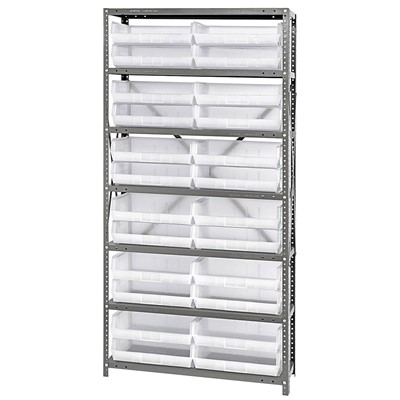 Quantum Storage Systems QSBU-245CL - Stack & Hang Series Clear-View Giant Open Hopper Steel Shelving w/24 Bins - 12" x 36" x 75" - Clear