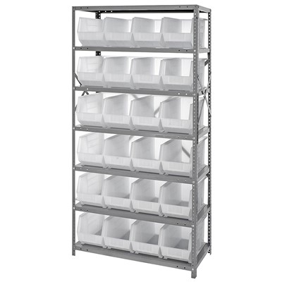 Quantum Storage Systems QSBU-265CL - Stack & Hang Series Clear-View Giant Open Hopper Steel Shelving w/24 Bins - 18" x 36" x 75" - Clear